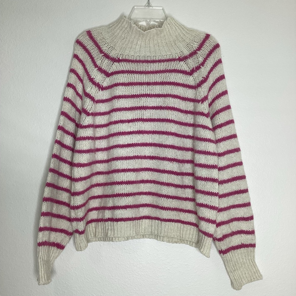 Striped Cream & Pink Turtleneck Sweater